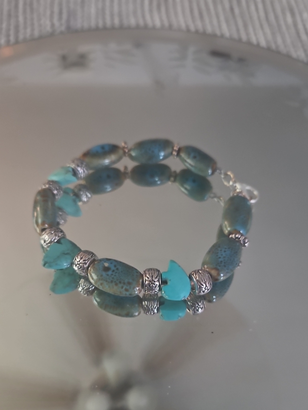 Turquoise Bead and Silver Accent Bracelet - Women Jewelry